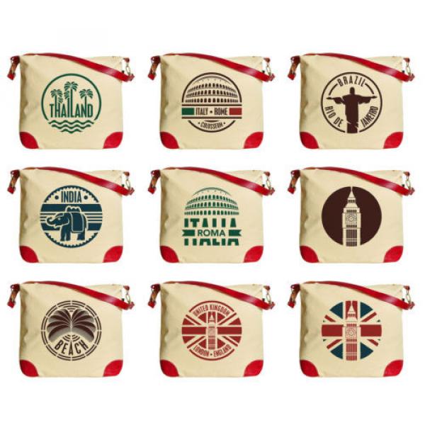 Travel Stickers Set Print Canvas Leather Trap Tote Shoulder Bag WAS_33 #1 image