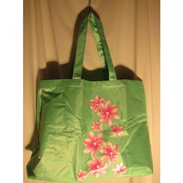 NWOT Yves Rocher Bright Green Beach Tote Bag w/ Pink Flowers #1 image