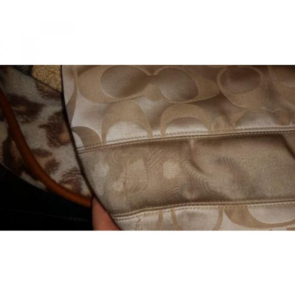 Coach Sateen Signature Stripe Beach Tote Bag F19565 Light Khaki Gold Purse #3 image