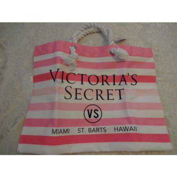 VICTORIA&#039;S SECRET CANVAS PINK &amp; WHITE STRIPED BEACH TRAVEL BAG ROPE HANDLES NEW #1 image