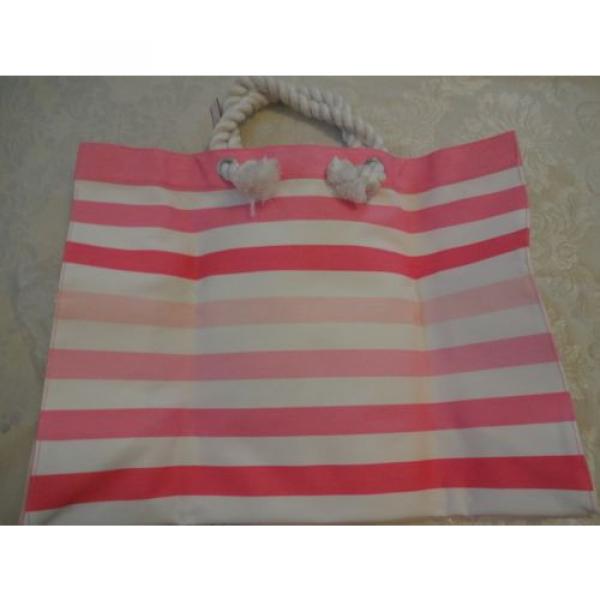 VICTORIA&#039;S SECRET CANVAS PINK &amp; WHITE STRIPED BEACH TRAVEL BAG ROPE HANDLES NEW #2 image