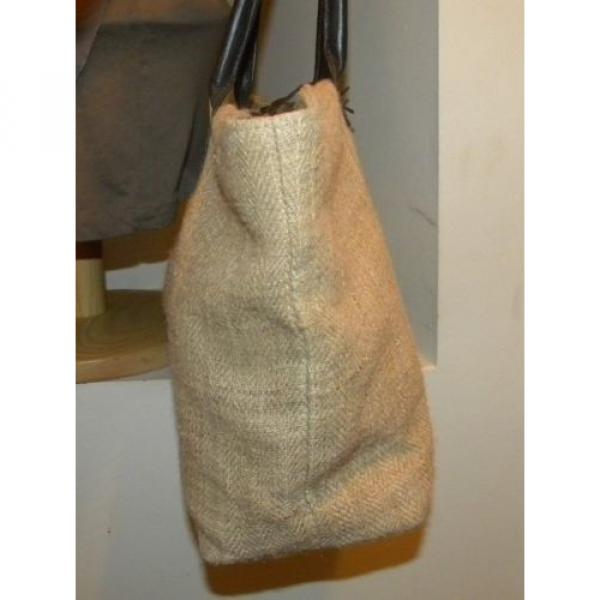 VINTAGE! H.L.H. Khaki/Brown Linen-Look &amp; Leather Summer/Handbag/Tote/Beachbag #4 image