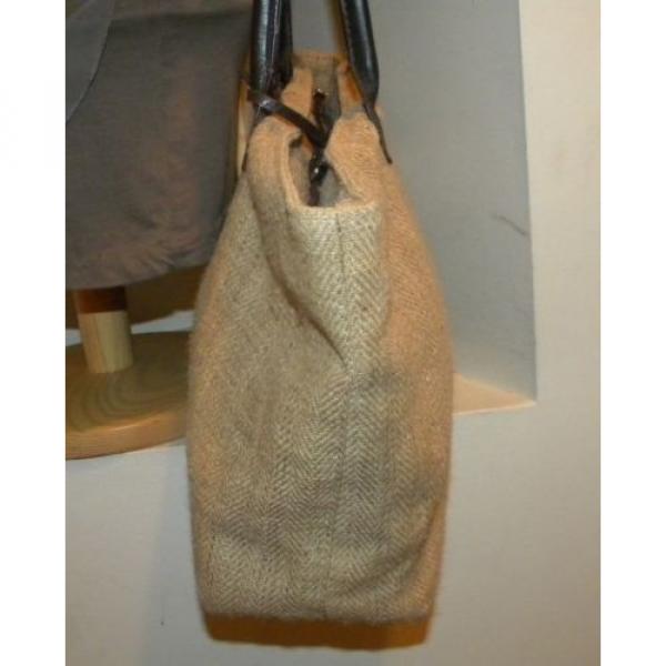 VINTAGE! H.L.H. Khaki/Brown Linen-Look &amp; Leather Summer/Handbag/Tote/Beachbag #5 image