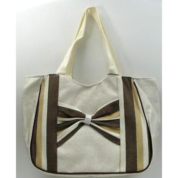 Ladies Brown Stripe Straw Bag Tote Will hold beach towel, books, and more! #1 image