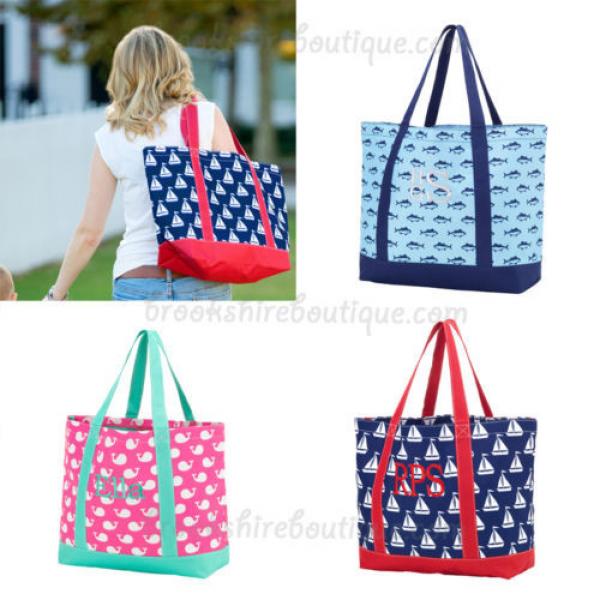 PERSONALIZED MONOGRAM DIAPER BEACH BAG MARKET TOTE: TUNA FIN WHALES &amp; SAIL BOAT #1 image