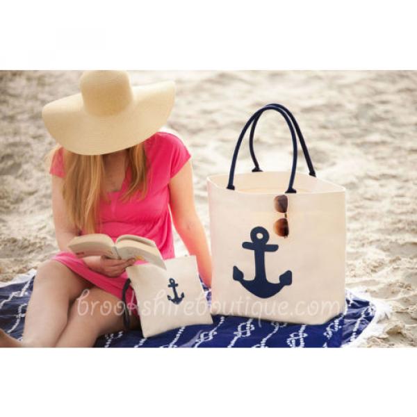 VIV &amp; LOU PERSONALIZED MONOGRAM CANVAS BEACH TOTE BAG or ZIPPERED POUCH w ANCHOR #1 image