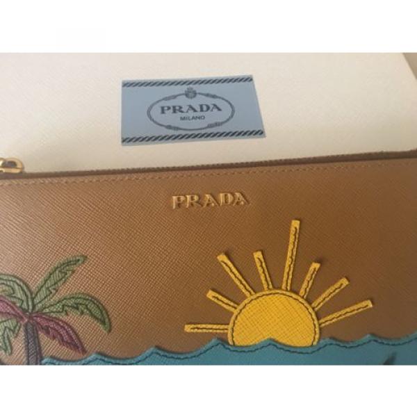 Authentic Prada Saffiano Nero Palm Tree Beach Sunset Pochette Pouch Bag #2 image