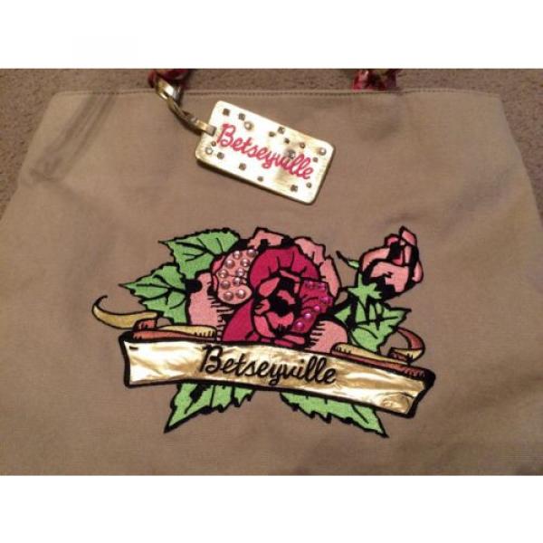 BETSEYVILLE BETSEY JOHNSON TAN ROSE BEACH TOTE PURSE BAG HANDBAG BRAIDED HANDLE #3 image