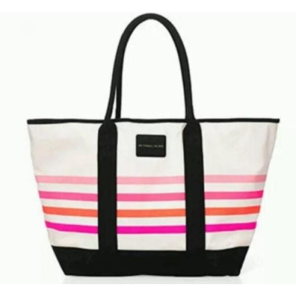 New Victorias Secret multicolor getaway stripe Canvas Beach Swim Tote bag #1 image