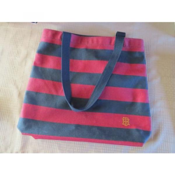 Tommy  Hilfiger Canvas Tote Striped Beach Bag - Red &amp; Blue #1 image