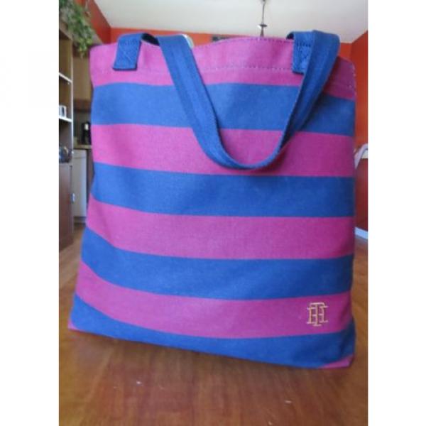 Tommy  Hilfiger Canvas Tote Striped Beach Bag - Red &amp; Blue #3 image