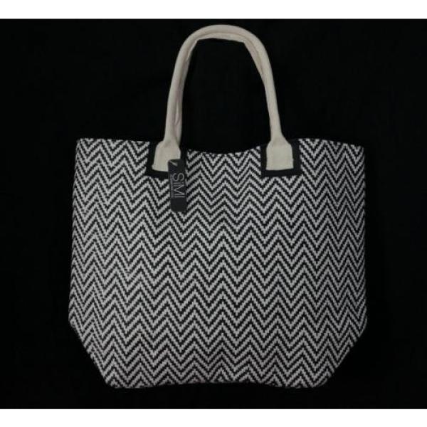 Large Chevron Pattern Tote Beach Bag White &amp; Black Fully Lined 20&#034; X 15&#034; NWT #2 image