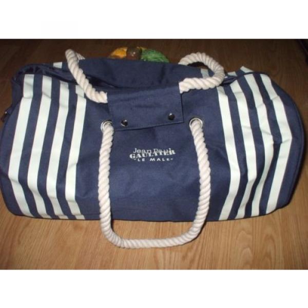 Jean Paul Gaultier Le Male unisex blue white sturdy canvas duffel beach gym bag #1 image