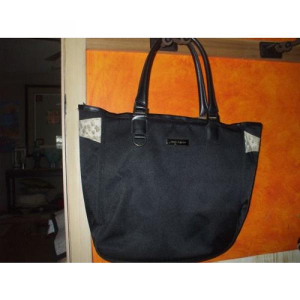 Anne Klein large black heavy canvas breifcase lap top shopper beach bag tote bag #1 image