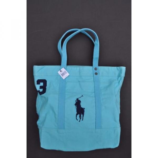 RALPH LAUREN POLO COTTON CANVAS BIG PONY ZIP TOTE BAG BEACH SCHOOL GYM TURQUOISE #1 image