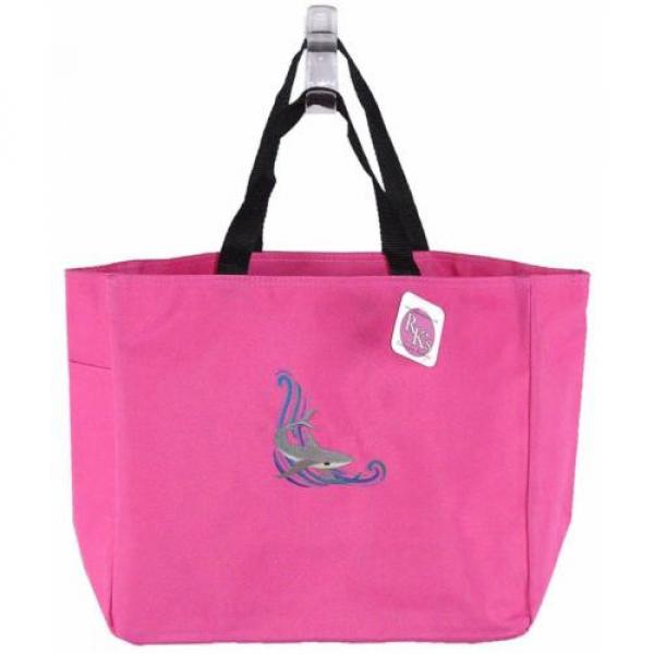 Shark &amp; Wave Beach Bag Essential Tote  + Free Name Monogram Custom Embroidered #1 image