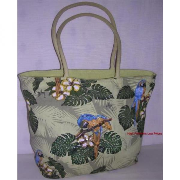 GUY HARVEY X-Large Tote Hand Bag Olive Green Turquoise Blue Travel Beach Summer #1 image