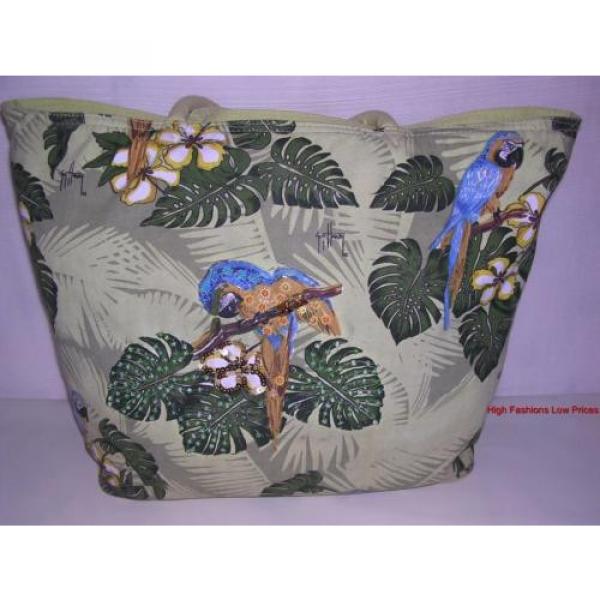 GUY HARVEY X-Large Tote Hand Bag Olive Green Turquoise Blue Travel Beach Summer #3 image