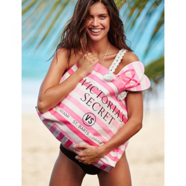 NWT Victoria&#039;s Secret Tote Bag Large Pink &amp; wht Striped beach tote + flip flops #2 image