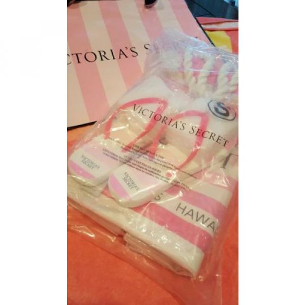 NWT Victoria&#039;s Secret Tote Bag Large Pink &amp; wht Striped beach tote + flip flops #4 image