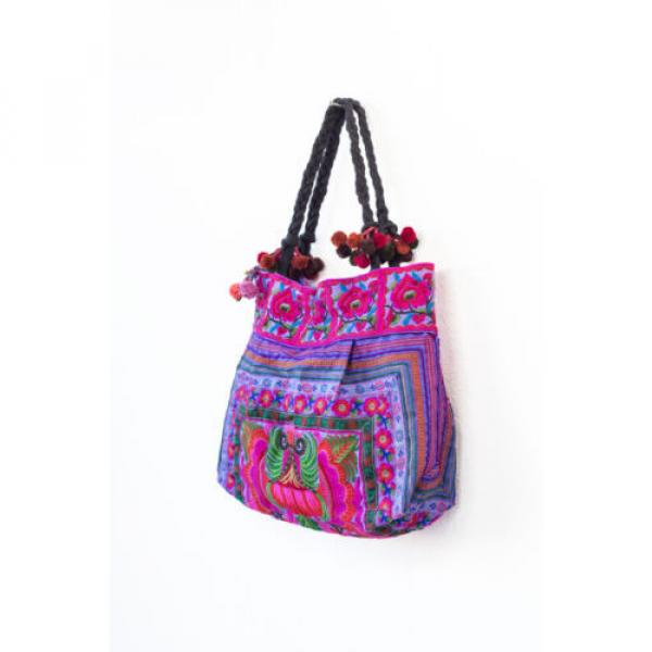 Fair Trade Unique Beach Tote Bag with Thai Hmong Embroidery Large Size in Purple #3 image