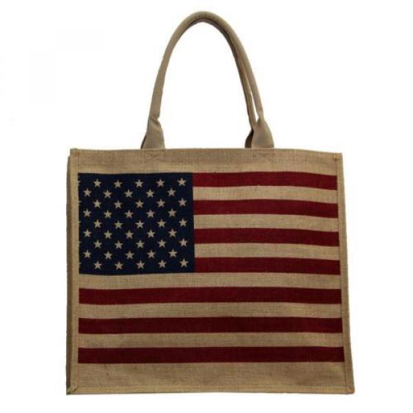 American Flag USA Tote Bag Beach Purse Jute Large Size Shopper JOI018 #1 image