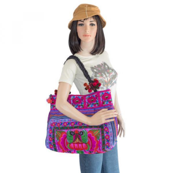 Fair Trade Unique Beach Tote Bag with Thai Hmong Embroidery Large Size in Purple #4 image