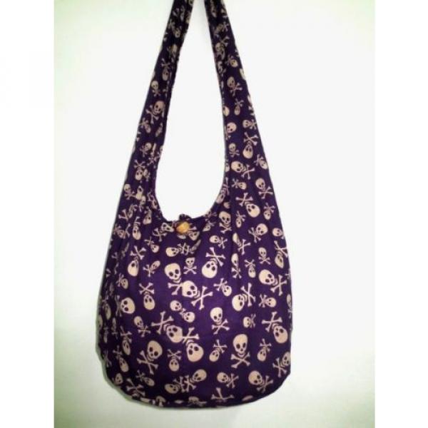 BAG SLING SHOULDER ADVENTURE BEACH HOBO HIPPIE SKULL GHOST TRIP PURPLE TRAVEL #1 image