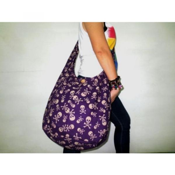 BAG SLING SHOULDER ADVENTURE BEACH HOBO HIPPIE SKULL GHOST TRIP PURPLE TRAVEL #3 image