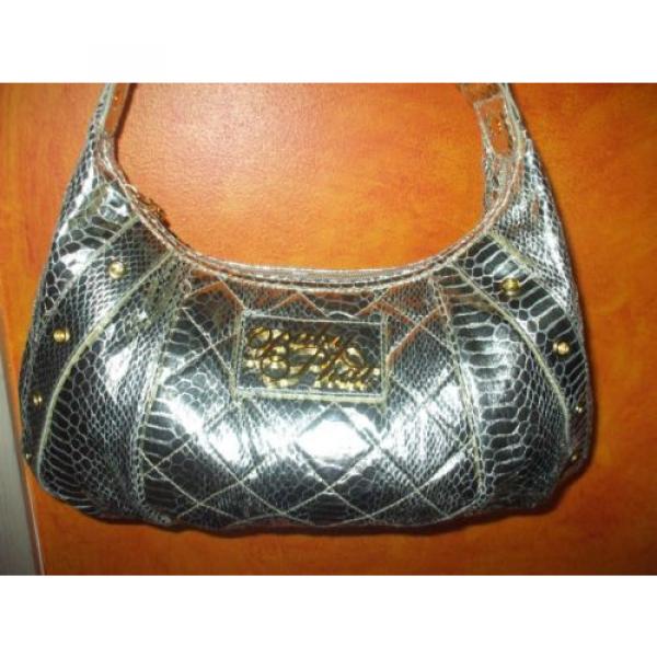 Baby Phat shinny gold metallic faux snake skin hobo boho shoulder bag tote beach #1 image