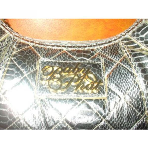 Baby Phat shinny gold metallic faux snake skin hobo boho shoulder bag tote beach #2 image