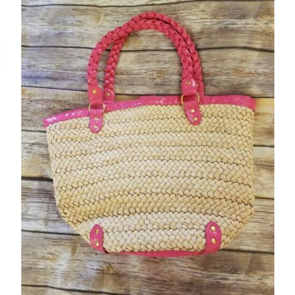 H&amp;M Large Pink Beach Bag Corn Husk Woven Tote Bag Purse Divided Oversized #1 image