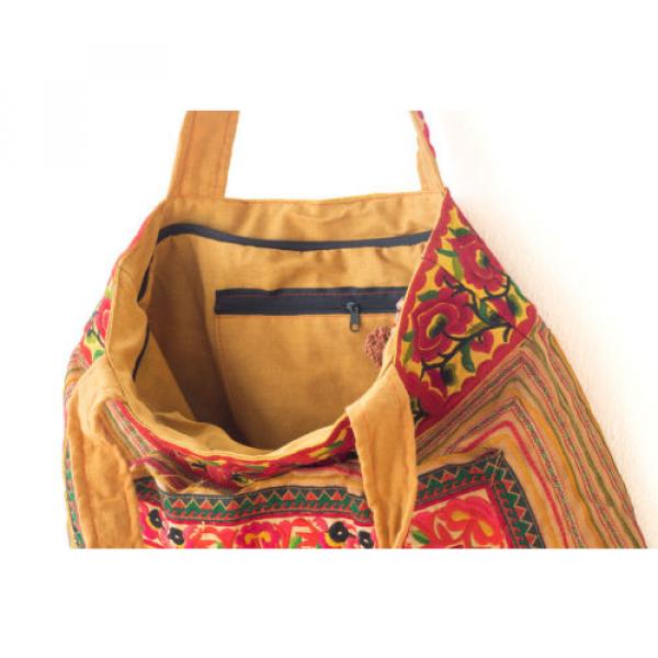 Yellow Flowers Ethnic Beach Tote Bag with Hmong Embroidered Fabric from Thailand #4 image