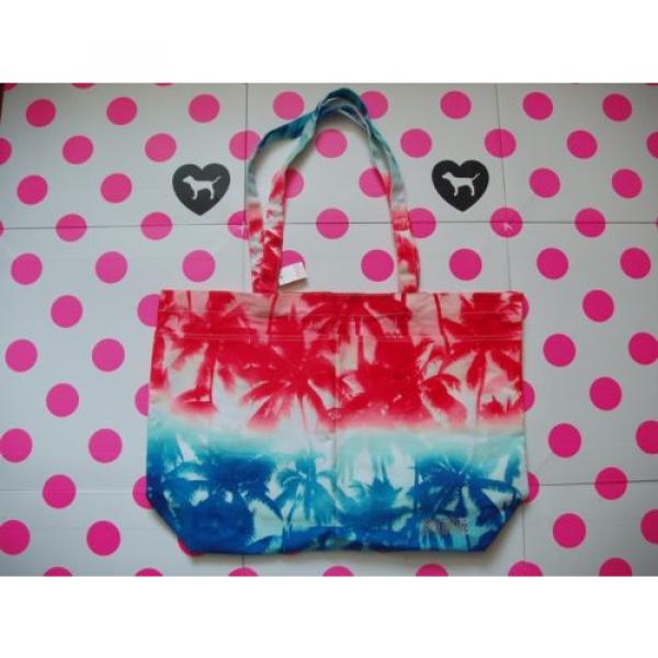 NWT VICTORIA&#039;S SECRET PINK Beach Tote Bag Americana Palm 4TH Of July Mint #3 image