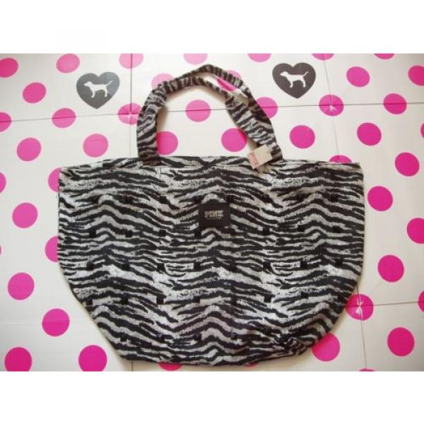 NWT VICTORIA&#039;S SECRET PINK Beach Large Zip Top Tote Bag Bling Zebra Neon Melon #2 image