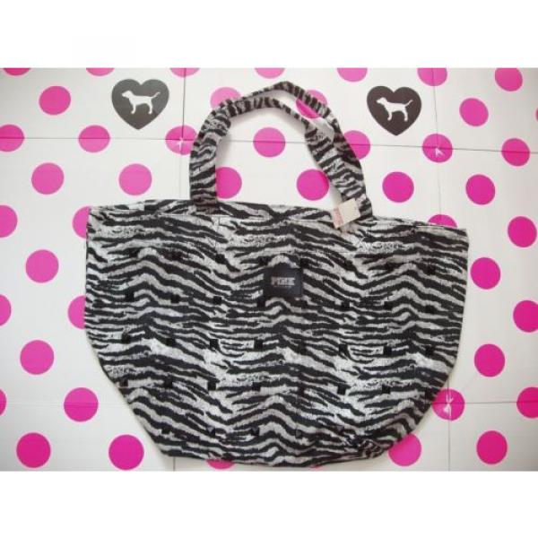 NWT VICTORIA&#039;S SECRET PINK Beach Large Zip Top Tote Bag Bling Zebra Neon Melon #3 image