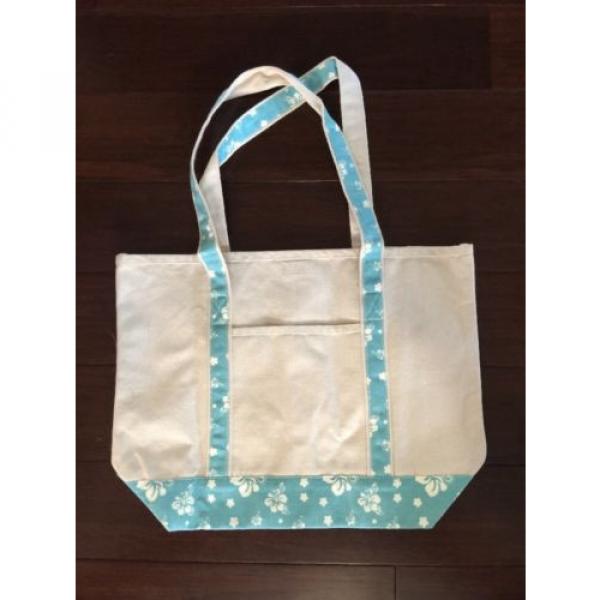 HYP Canvas Boat Tote, LARGE, Beach Weekender Overnight Bag, Teal HIBISCUS Print #1 image