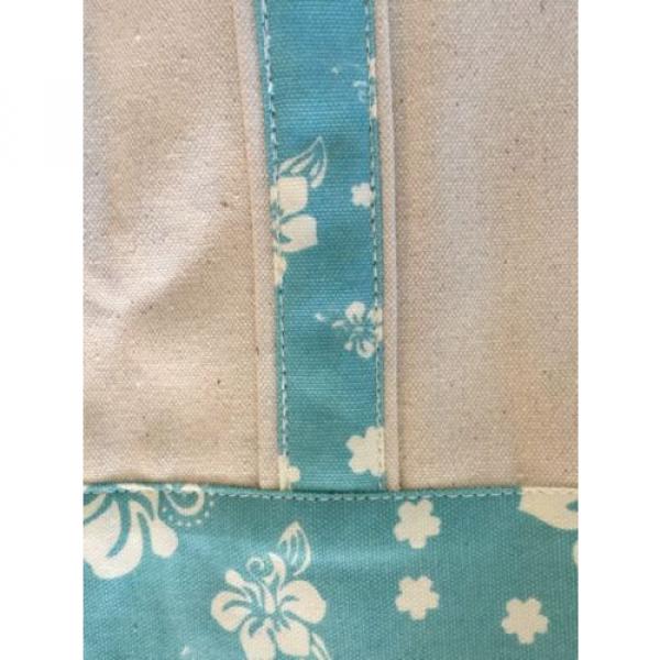 HYP Canvas Boat Tote, LARGE, Beach Weekender Overnight Bag, Teal HIBISCUS Print #2 image