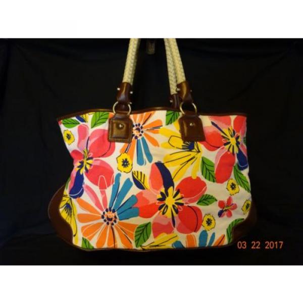 Coldwater Creek XL Tote or Beach Bag Shoulder Bag Floral Canvas &amp; Faux Leather #1 image