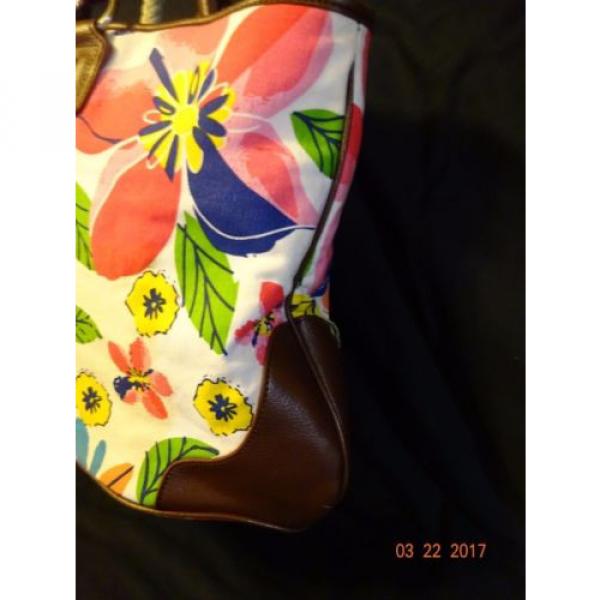 Coldwater Creek XL Tote or Beach Bag Shoulder Bag Floral Canvas &amp; Faux Leather #5 image