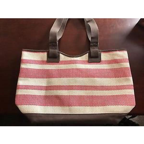 Thirty One Straw Casual Beach Euro Tote Bag - Pink Stripe #1 image