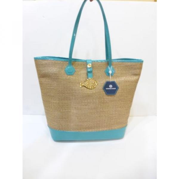 $198 NWT Jonathan Adler Straw Patent Leather Beach Tote Bag &#034;Duchess&#034; w/Logo #1 image