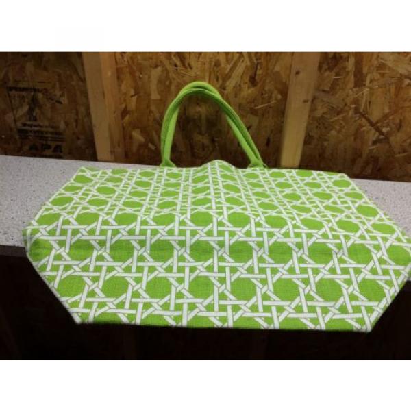 Jute Beach Bags lot of 2.  Lime green/white &amp; pink/white geometric pattern #3 image