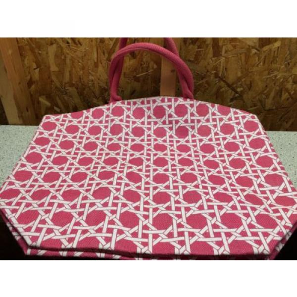 Jute Beach Bags lot of 2.  Lime green/white &amp; pink/white geometric pattern #4 image