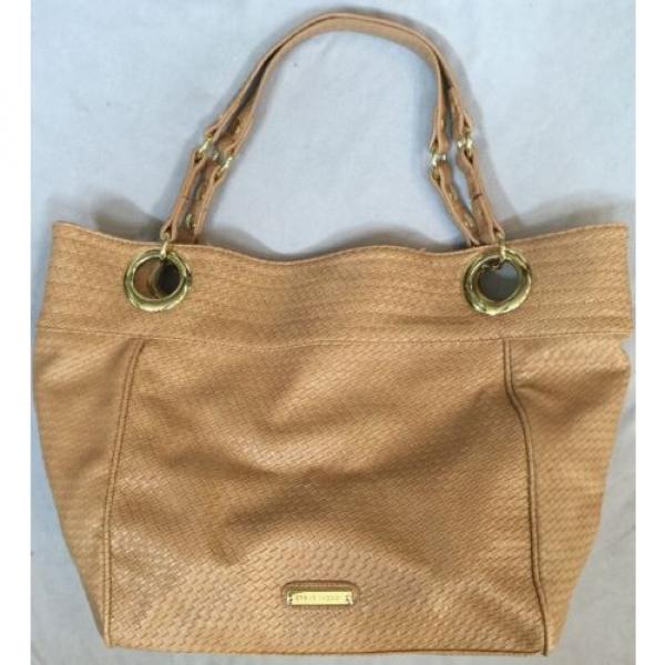 Steve Madden Tan Weave Motif Extra Large Tote Beach Over Night Shoulder Bag. EUC #1 image