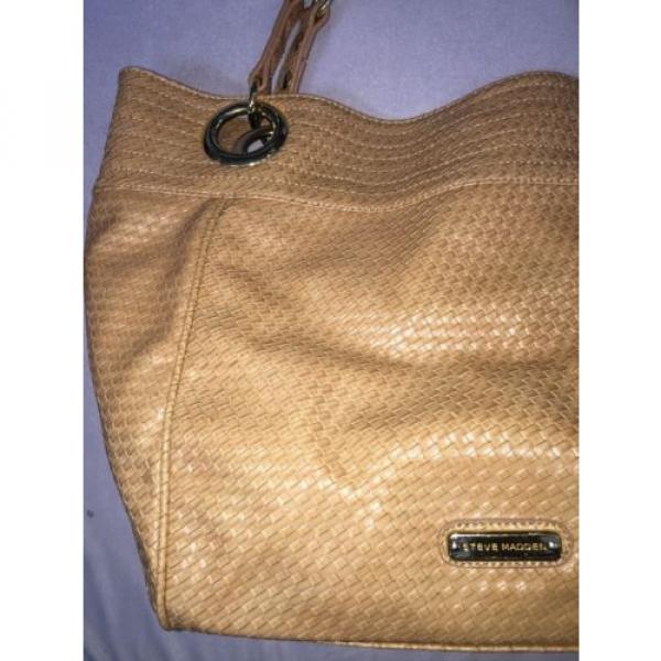 Steve Madden Tan Weave Motif Extra Large Tote Beach Over Night Shoulder Bag. EUC #2 image