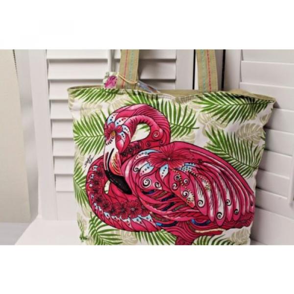 Paul Brent Artist Beach Bag Large Tote beach scene  Pink Flamingo NWT #2 image