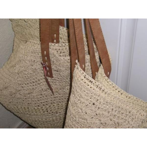 2 Large Merona Beach Shoulder Bags / Totes - Crocheted Paper - Tan #2 image