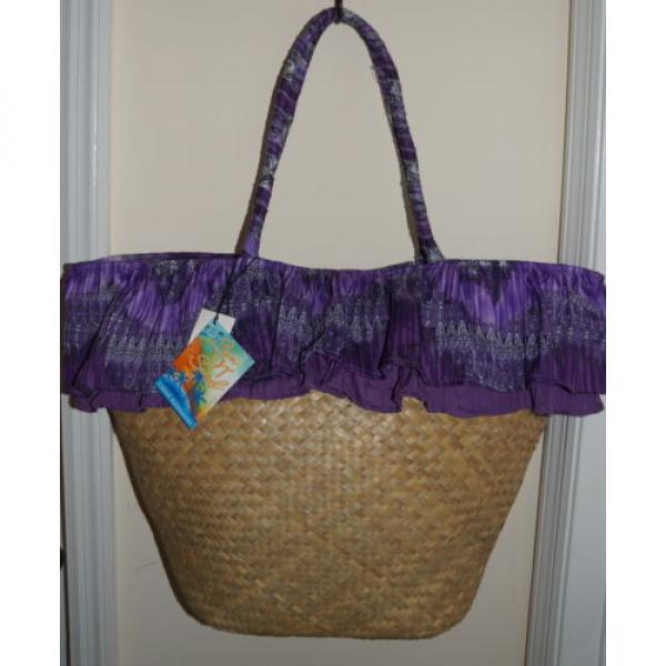 Sun N Sand Straw Bag Oversized Beach Bag Ruffle Hem $25.- NWT Free/Ship #2 image