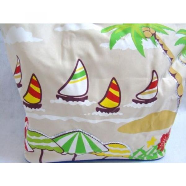 New Palms Sailboats Print Blue White Yellow Green Fabric Beach Bag Lg Tote #5 image